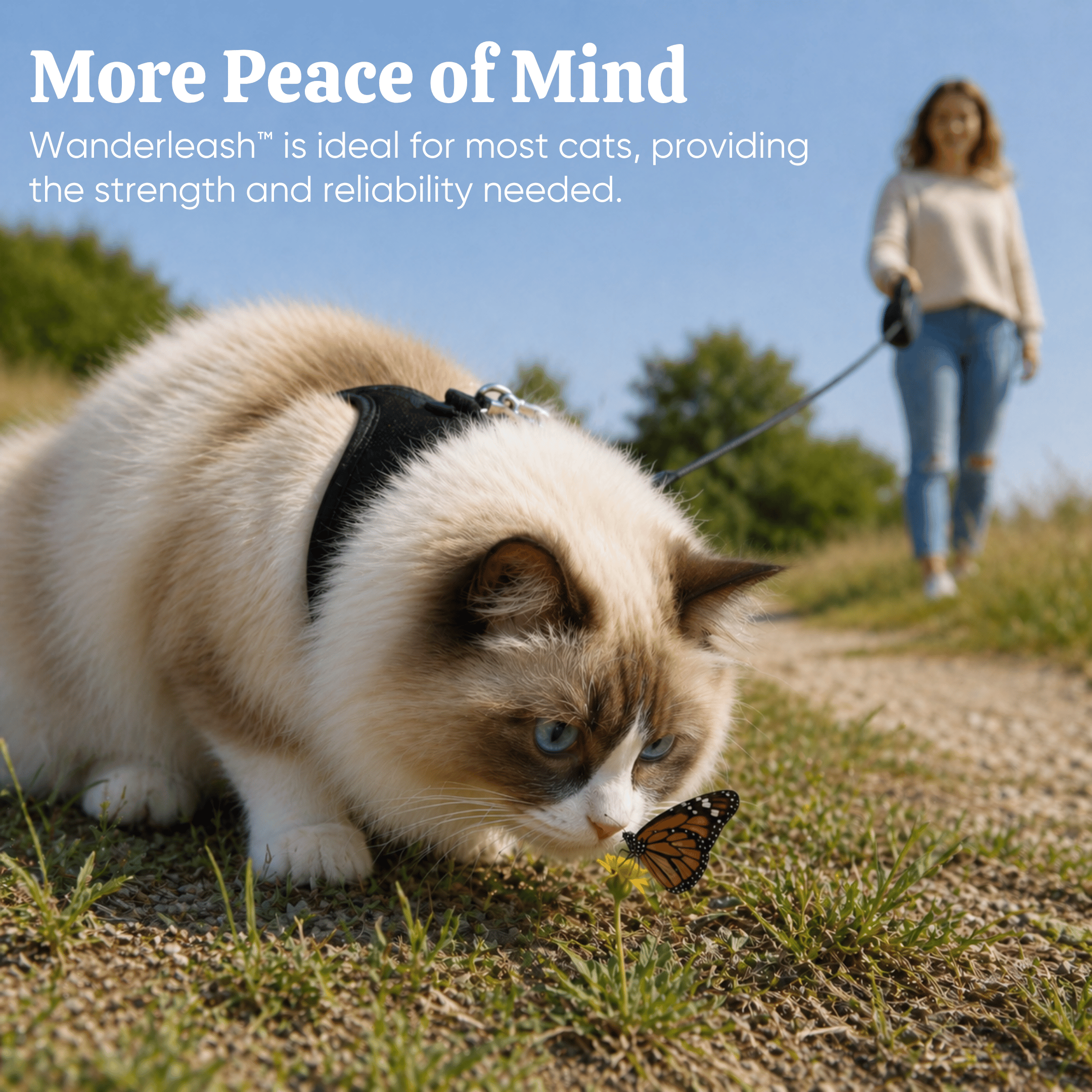 WanderLeash™ Anti-Slip Handle, One-Hand Brake Retractable Cat Leash