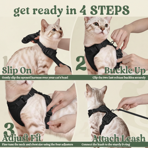 RoamReady™ Escape-Proof Cat Harness + TangleFree Leash
