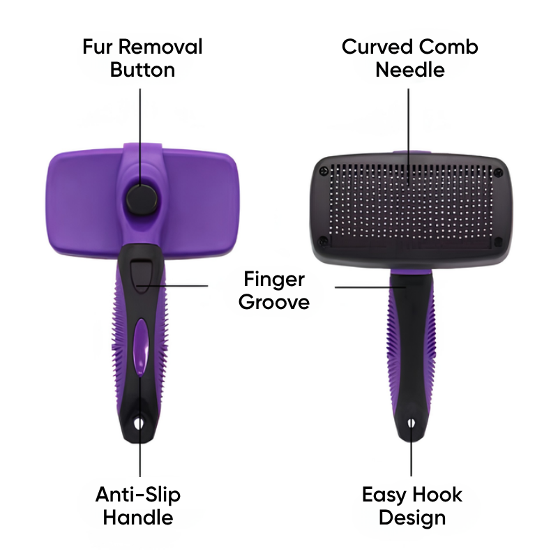 FurFlow™ Self Cleaning Deshedding Slicker Brush Grooming Tool